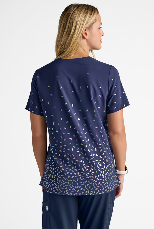 Blusa m&eacute;dica estampada Butter-Soft STRETCH Funfetti Navy con cuello en V para mujer - null - 3