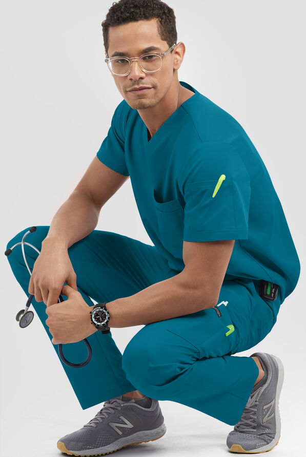 Advantage STRETCH Men's 8-Pocket Cargo Scrub Pants - Caribbean Blue - 3