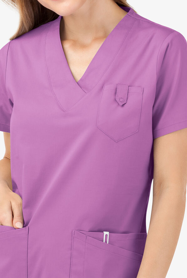 Blusa médica UA Butter-Soft STRETCH con cuello en V y 5 bolsillos para mujer - Orchid - 3