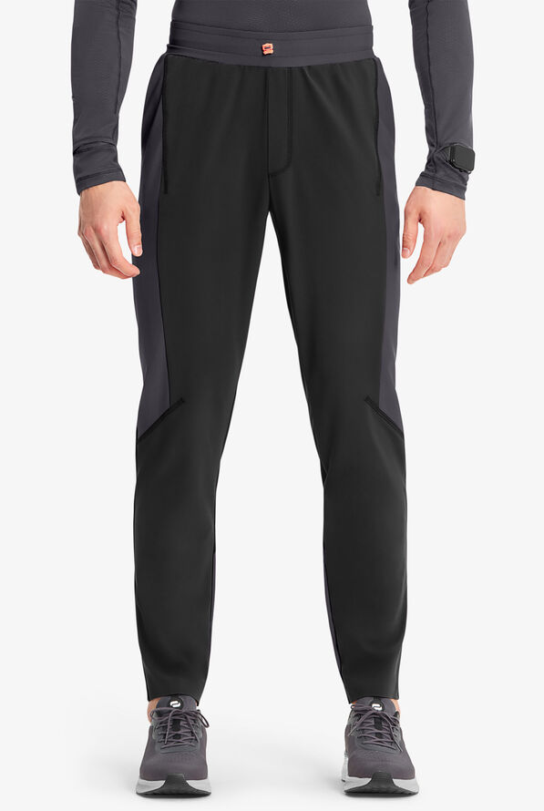 Infinity GNR8 Men's 4-Pocket STRETCH Rib-Knit Slim Tapered Leg Scrub Pants - Black/Pewter - 1