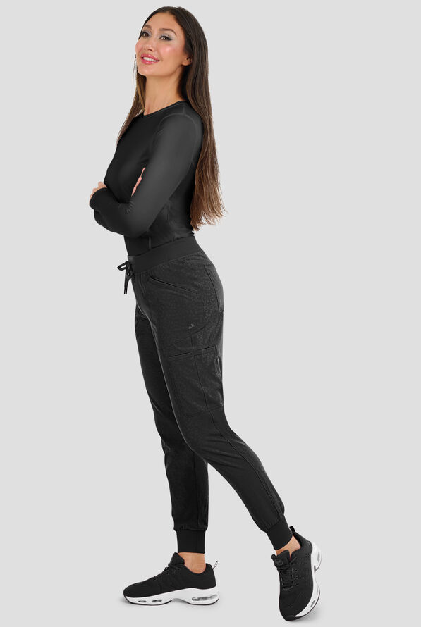 Zavate Ava Therese Cheetah Jacquard Sheba Women’s 6-Pocket STRETCH Cargo Jogger Scrub Pant - Petite - Black - 4
