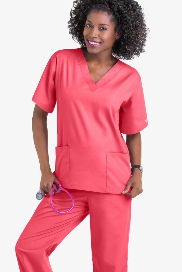 Butter-Soft Core Women's 2-Pocket V-Neck Scrub Top - Rose Dusk - 2