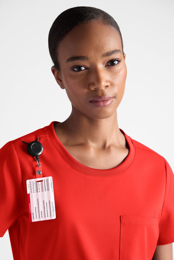 Grey's Anatomy by Barco Emerge Ally Women's 1-Pocket STRETCH Crew Neck Tuck In Scrub Top - Sunset Orange - 6