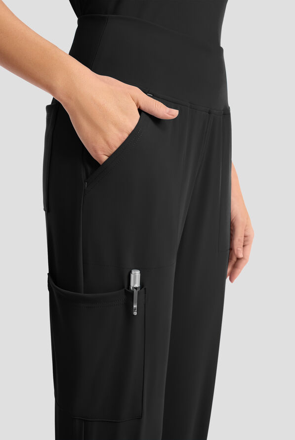 Cherokee Achieve Women's 5-Pocket STRETCH Cargo Jogger Knit Scrub Pants - Petite - Black - 2