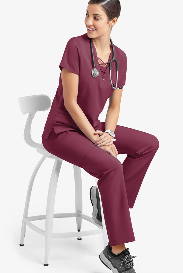 Easy STRETCH Nala Women's 5-Pocket Straight Leg Scrub Pants - Wine - 4