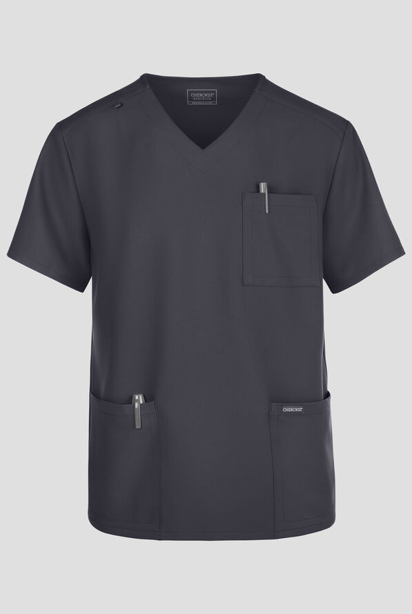 Cherokee Workwear Originals Ultra Men's 3-Pocket V-Neck Scrub Top - Pewter - 1