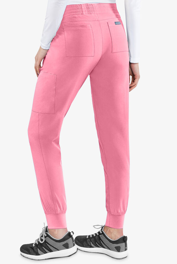 Med Couture Energy Women's 7-Pocket STRETCH Elastic Waist Cargo Jogger Scrub Pants - Petite - Taffy Pink - 2