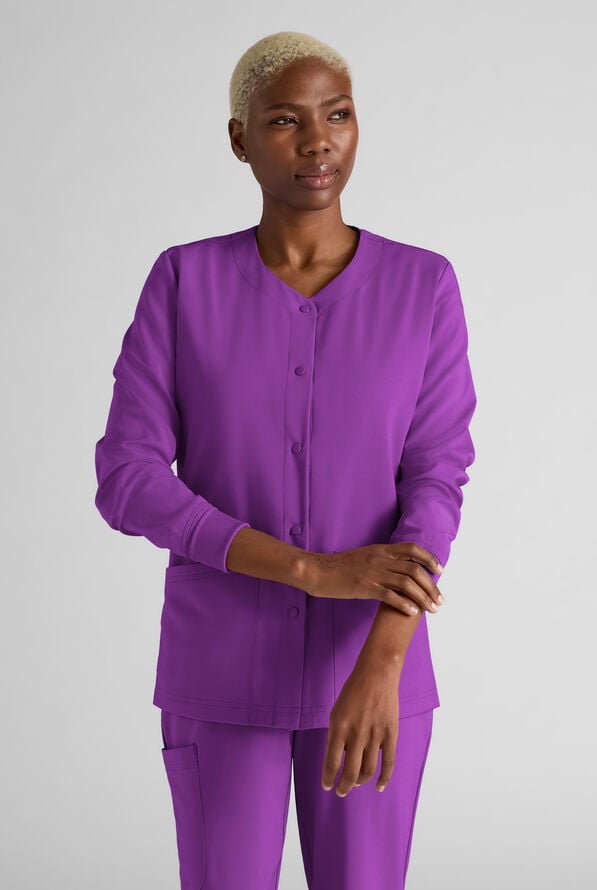 Easy STRETCH Rachel Women's 3-Pocket Snap Front Scrub Jacket - Fresh Purple - 1