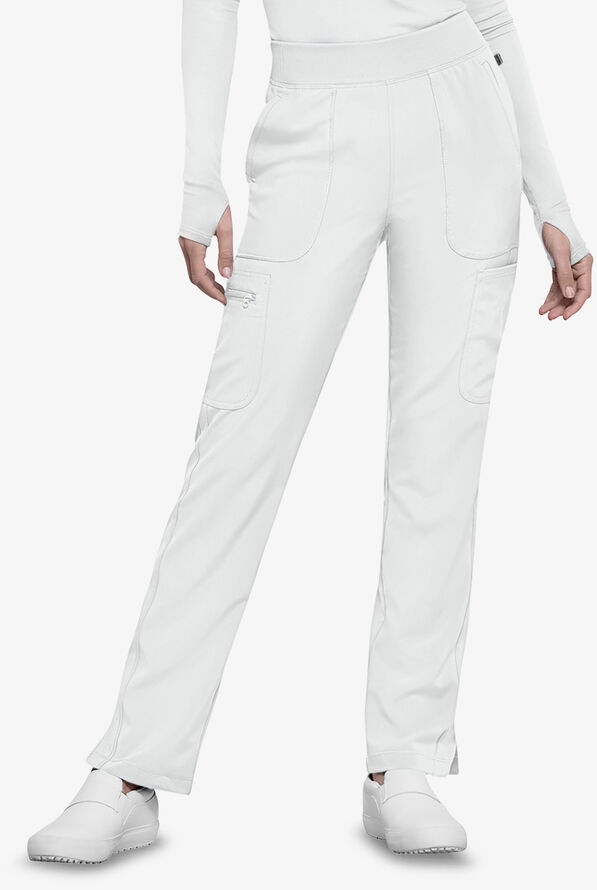 Infinity Women's 6-Pocket STRETCH Rib-Knit Waistband Cargo Scrub Pants - White - 1