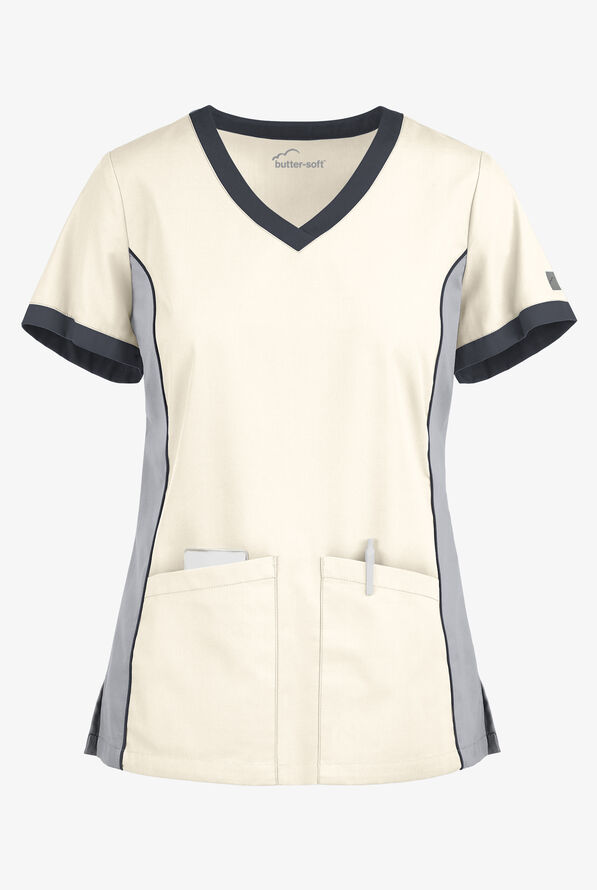 ButterSoft Scrubs Color Block VNeck Scrub Top, Fashion Scrubs