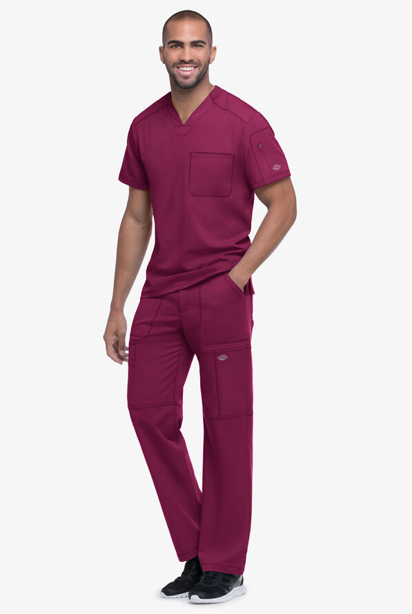 Dickies Dynamix Men's 2-Pocket STRETCH V-Neck Scrub Top - Wine - 2