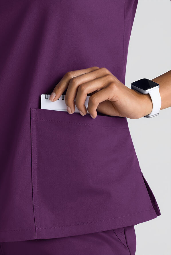 Butter-Soft STRETCH Women's 5-Pocket 3/4" Sleeve V-Neck Scrub Top - Eggplant - 6