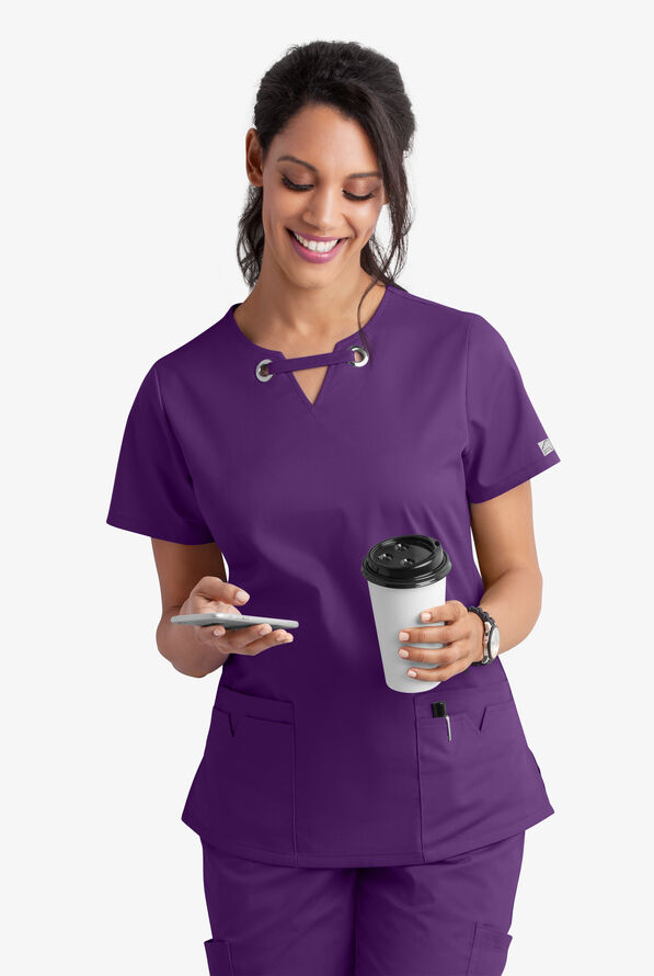 Blusa m&eacute;dica UA Butter-Soft STRETCH con ojales y 4 bolsillos para mujer - Eggplant - 7