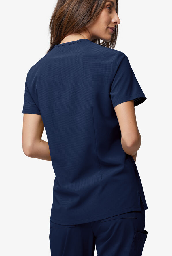Easy Stretch EcoGrid Ariel Women's 1-Pocket Tuck In/Wear Out Scrub Top - Navy - 5