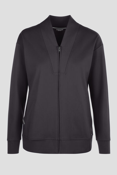 Cherokee Achieve Women's 2-Pocket STRETCH Zip Front Collar Knit Scrub Jacket