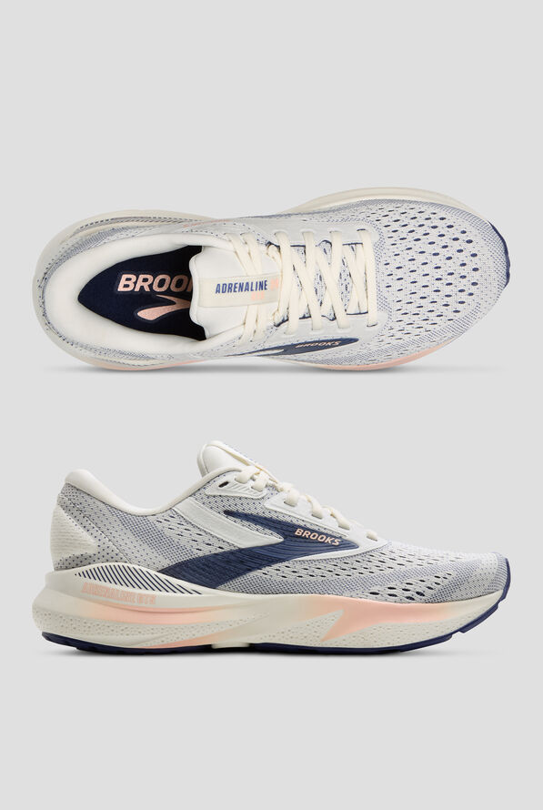 Brooks Women's Adrenaline GTS 24 Grey/Blue Ribbon/Peach Athletic Lace Up Shoes - null - 1