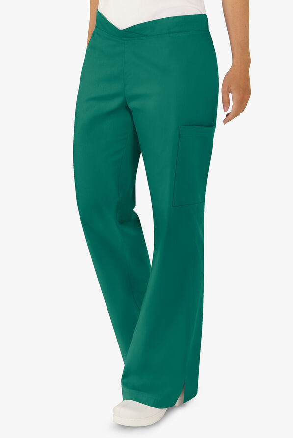 Butter-Soft Core Women's 4-Pocket Front Crossover Waistband Scrub Pants - Hunter - 1