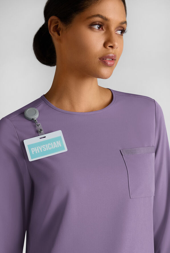 WhisperLite LYRA Women's 2-Pocket STRETCH 3/4" Sleeve Scrub Top - PURPLE DUSK - 4