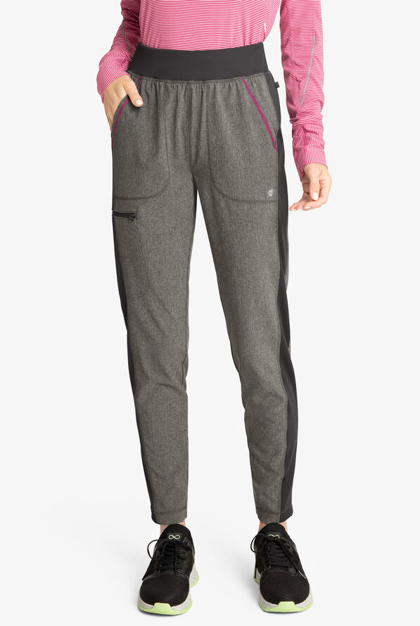 Cherokee Infinity Women's 5-Pocket STRETCH Yoga Cargo Scrub Pants - Heather Grey/Orchid Flower - 1