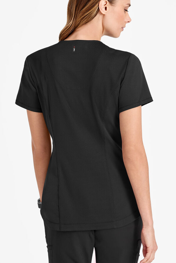 Grey's Anatomy by Barco Spandex STRETCH Capri Women's 2-Pocket Rib-Knit Back Panel Tuck In Scrub Top - Black - 4