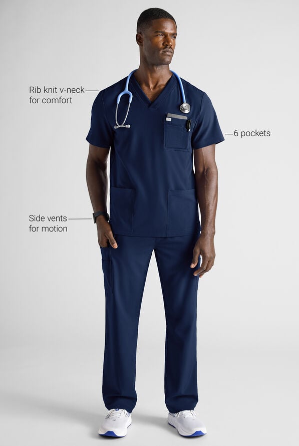 Easy STRETCH Men's 6-Pocket V-Neck Scrub Top - Navy - 7