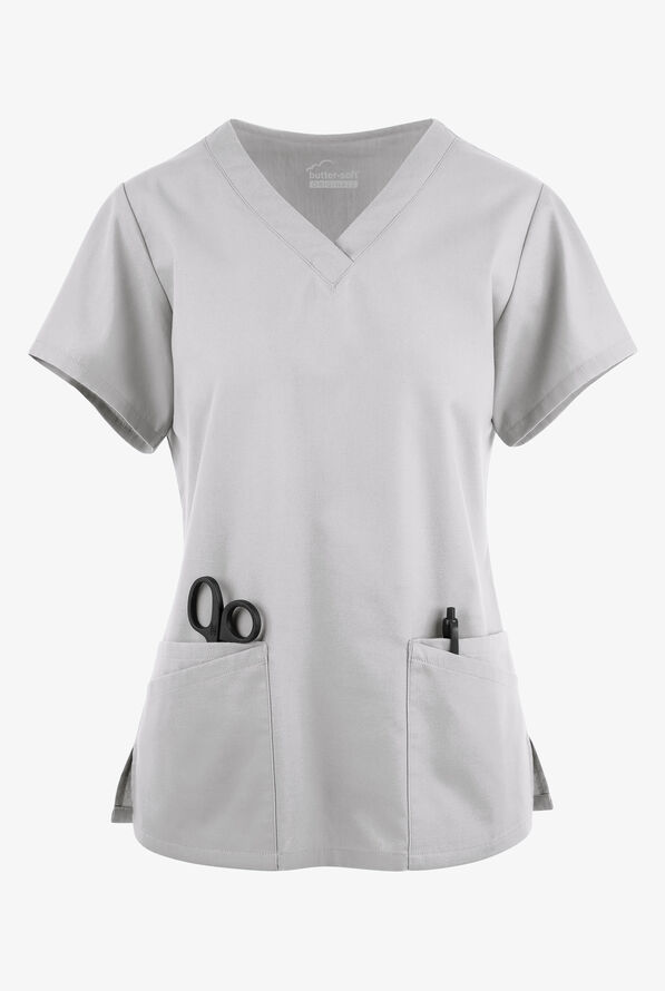 Blusa médica Butter-Soft Originals con cuello en V y 6 bolsillos para mujer - Silver - 1