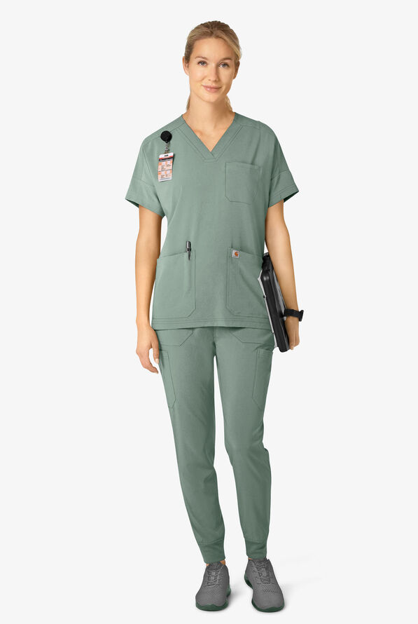 Carhartt Cross-Flex Force Women's 8-Pocket STRETCH Knit Cuff Cargo Jogger Scrub Pants - Green Slate - 4