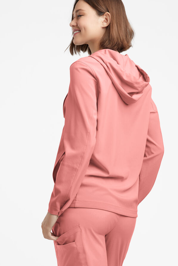 Easy STRETCH Billie Women’s 4-Pocket Pullover Scrub Hoodie - Autumn Coral - 3