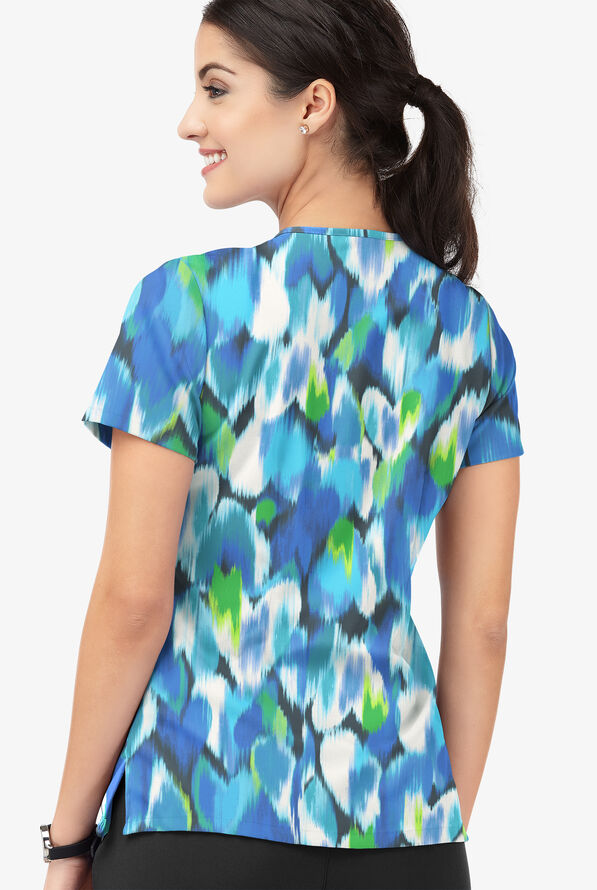 Easy STRETCH Love Garden Pewter Women's 4-Pocket Lace Up V-Neck Print Scrub Top - null - 3