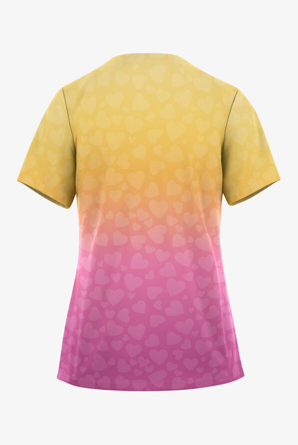 Easy STRETCH Hearts Glow Electric Fuchsia Women's V-Neck Print Scrub Top - null - 2