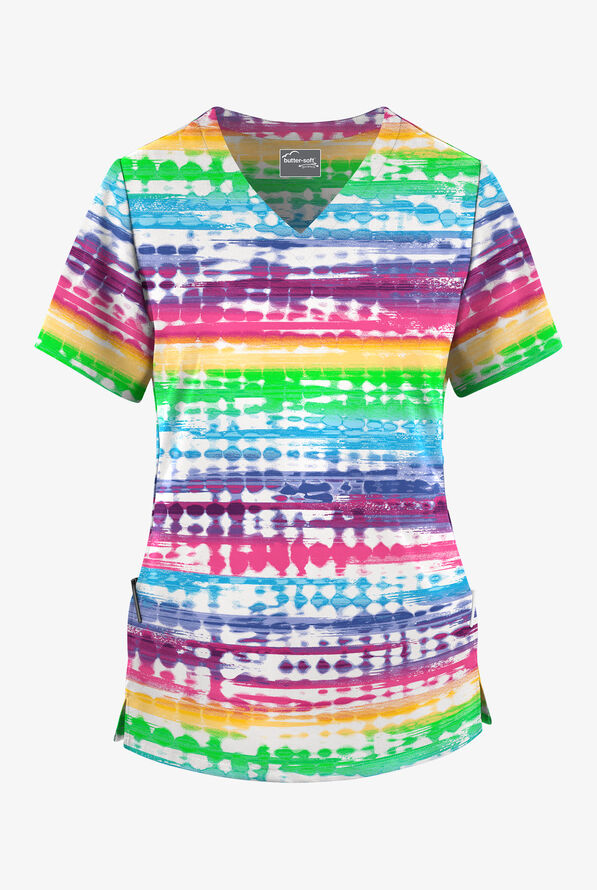 Blusa médica estampada Butter-Soft STRETCH Rio Stripe con cuello en V y 2 bolsillos para mujer - null - 1