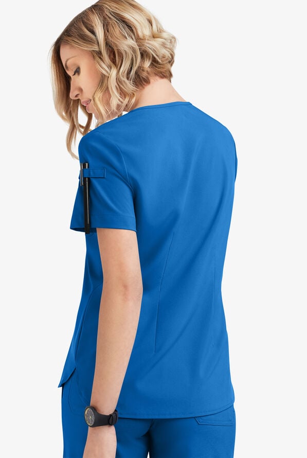 Easy STRETCH Nikki Women's 1-Pocket Scallop Neck Tuck-In Scrub Top - Royal - 4