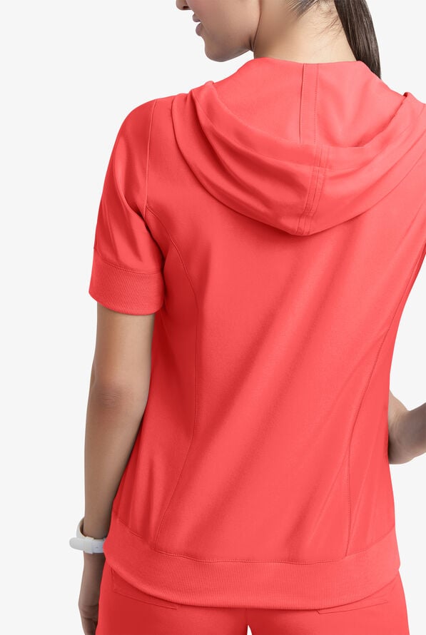 Easy STRETCH True Women's 3-Pocket Short Sleeve Pull-Over Scrub Hoodie - Radiant Red - 4