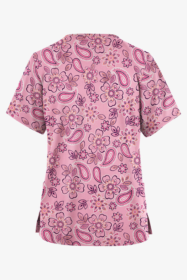 Blusa m&eacute;dica estampada Butter-Soft Originals Paisley Garden Blush con cuello en V y 2 bolsillos para mujer - null - 2