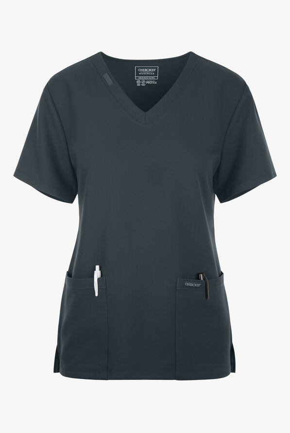 Cherokee Workwear Originals Ultra Women's 2-Pocket V-Neck Scrub Top - Pewter - 1