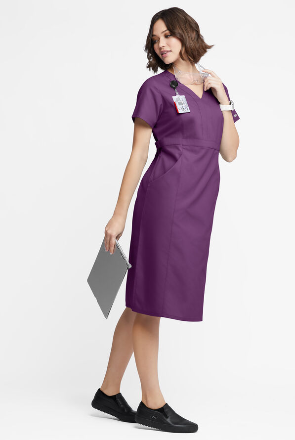 Butter-Soft Originals Women's 4- Pocket V-Neck Empire Waist Dress - Eggplant - 4