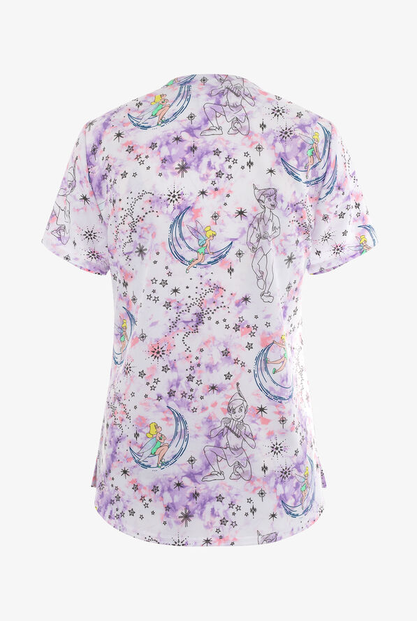 heartsoul Starlight Tink Tinker Bell Women's 2-Pocket STRETCH V-Neck Print Scrub Top - null - 2