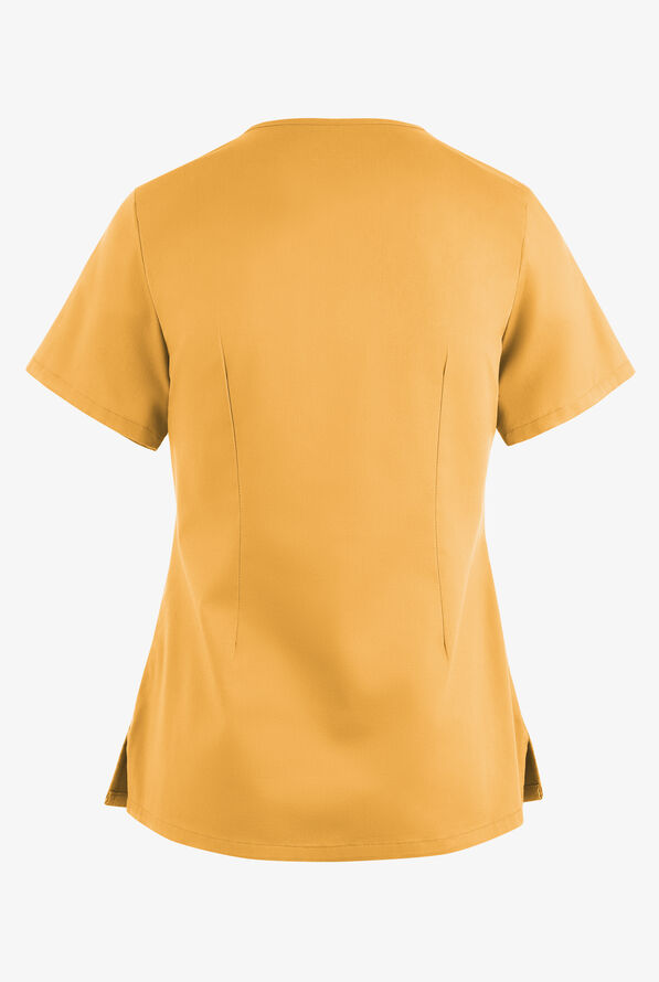 Blusa m&eacute;dica UA Butter-Soft STRETCH con lazos entrecruzados y 4 bolsillos para mujer - Apricot Sunset - 4