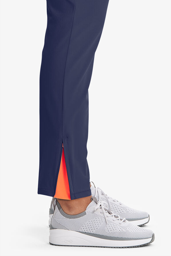 Infinity GNR8 Women's 5-Pocket STRETCH Rib-Knit Waistband Zipper Ankle Vent Cargo Scrub Pants - Navy/Vivid Orange - 3
