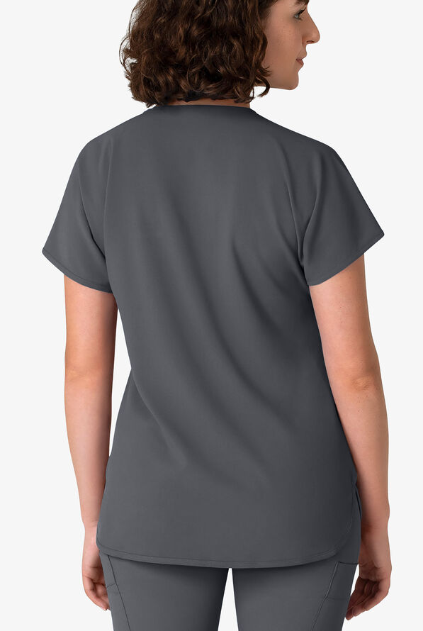 Wink Renew Women's 3-Pocket STRETCH Dolman Notch Sleeve Y-Neck Scrub Top - Pewter - 2