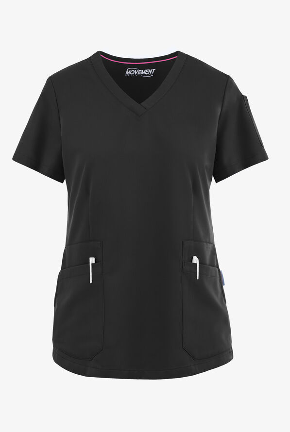 Blusa m&eacute;dica MOVEMENT by Butter-Soft Antares STRETCH con cuello en V y 6 bolsillos para mujer - Black - 1