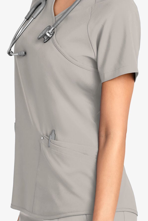 Easy STRETCH Cara Women's 4-Pocket Raglan Scrub Top - Lunar Grey - 5