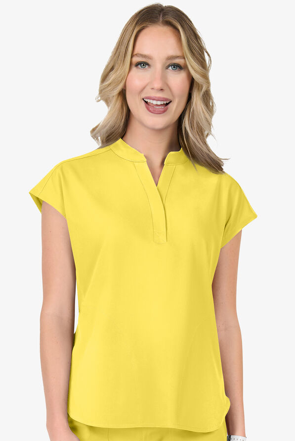 Zavate Ava Therese Sorbet Delights Piper Women's 2-Pocket STRETCH Dolman Sleeve Scrub Top - Lemonade - 2