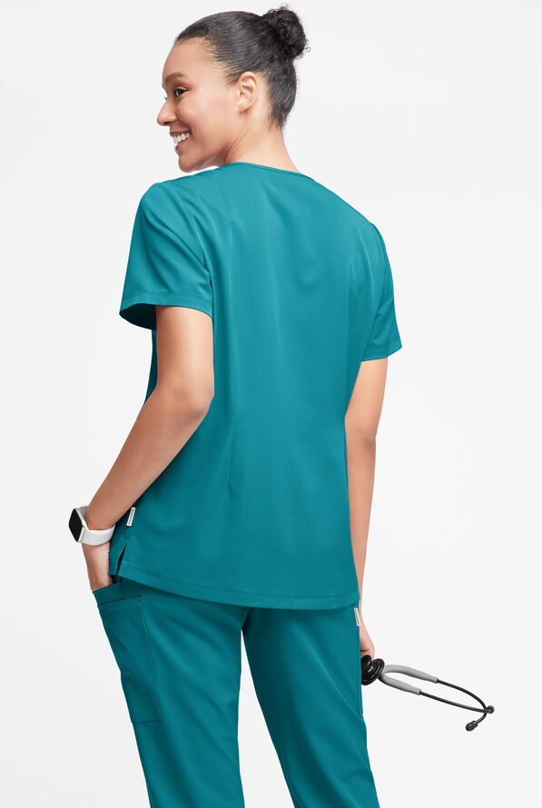 WhisperLite Dahlia Women's 4-Pocket Stretch Notched Neck Scrub Top - Teal - 2