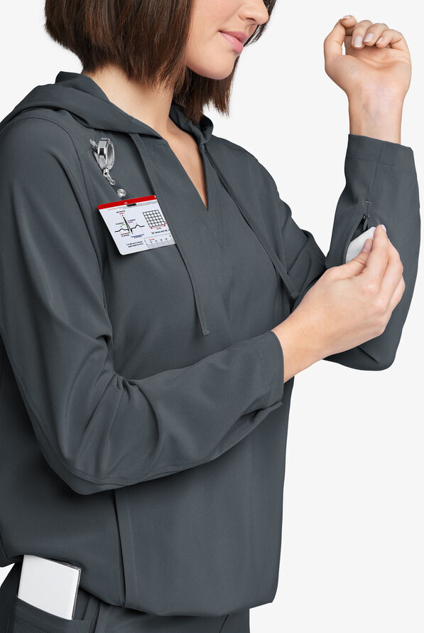 Easy STRETCH Billie Women’s 4-Pocket Pullover Scrub Hoodie - Pewter - 4