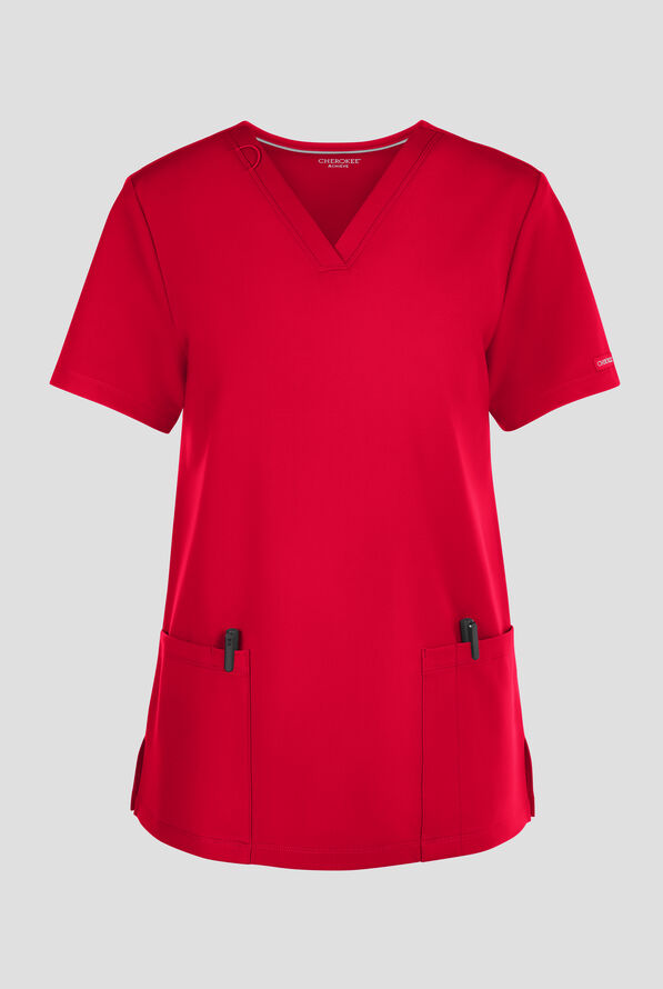 Cherokee Achieve Women's 2-Pocket STRETCH Knit V-Neck Scrub Top - Red - 1