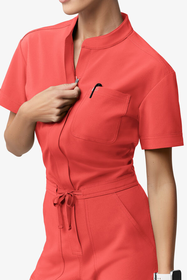 Mono m&eacute;dico Easy STRETCH Allie con mangas cortas y 6 bolsillos para mujer - Spiced Coral - 4