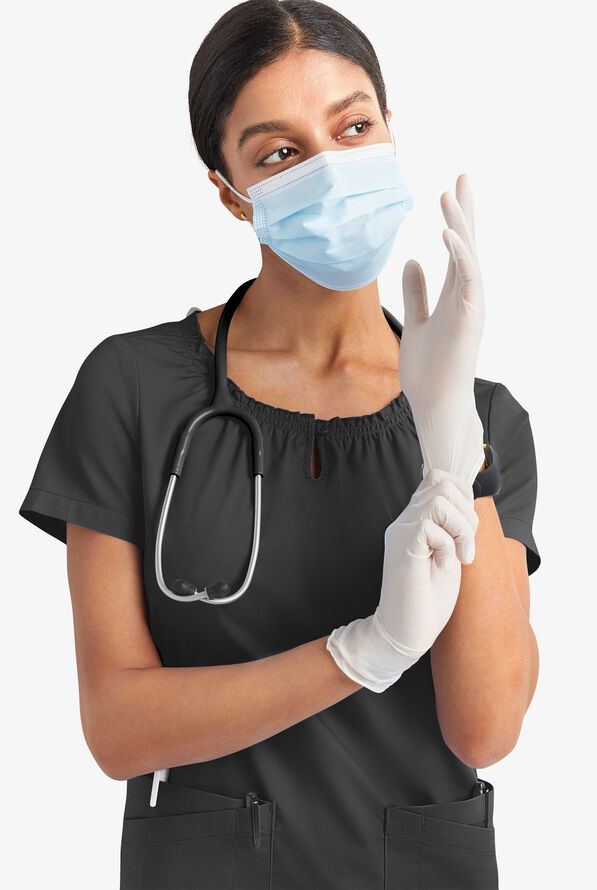 Blusa m&eacute;dica UA Butter-Soft STRETCH estilo campesina con mangas cortas y 6 bolsillos para mujer - Black - 7