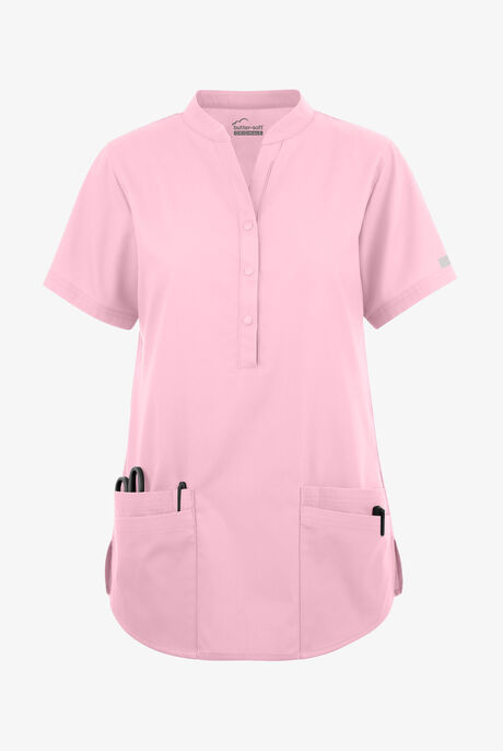 Blusa médica Butter-Soft Originals con cuello mao y 6 bolsillos para mujer