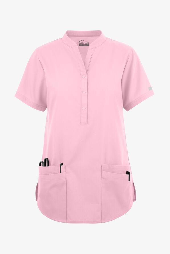 Blusa m&eacute;dica Butter-Soft Originals con cuello mao y 6 bolsillos para mujer - Blush - 1